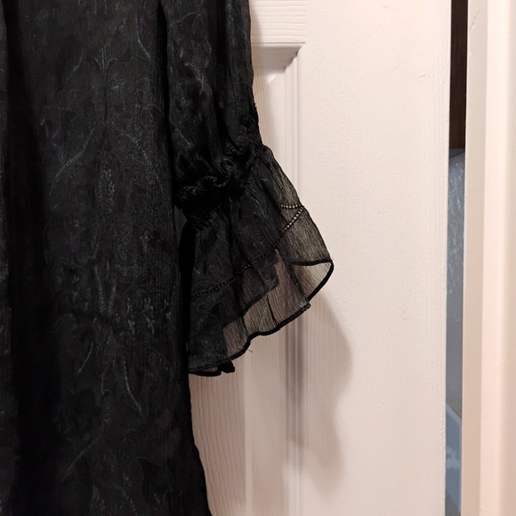 Elie Tahari Sheer Silk Black Green Paisley Gothic Elegance Top Size M - Picture 2 of 7